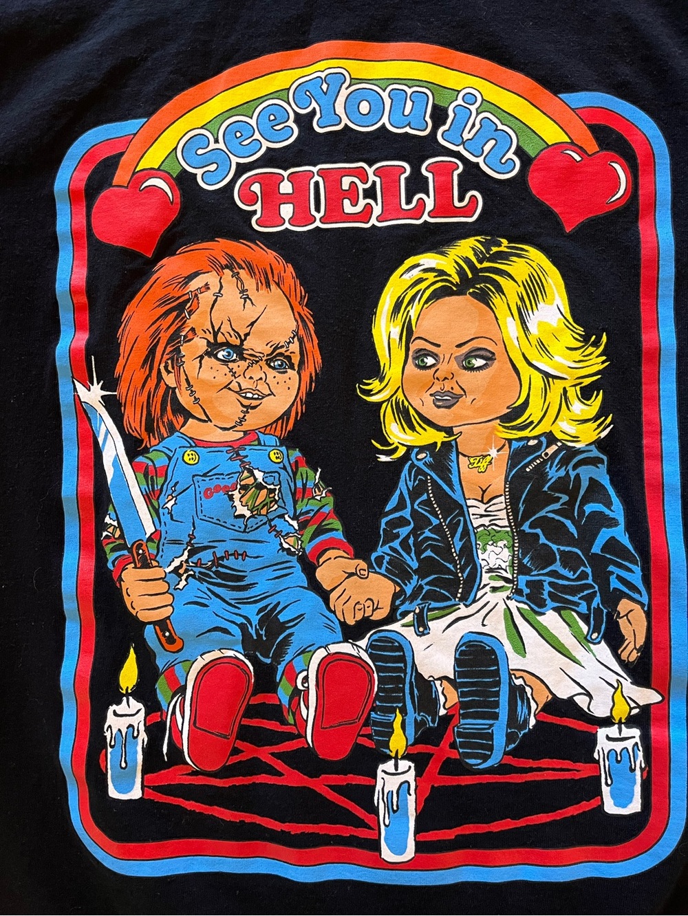 See You In Hell Graphic Tee with Chucky and Bride Artwork